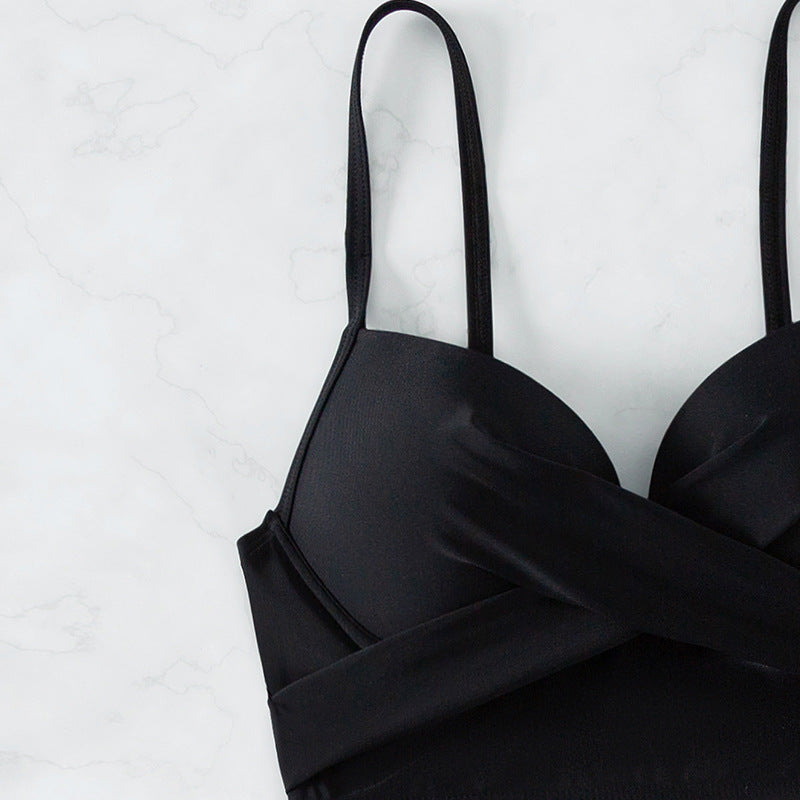 Wholesale Large Size High Waist Belly Covering Boxer Swim Trunks Split Bikini Swimsuit