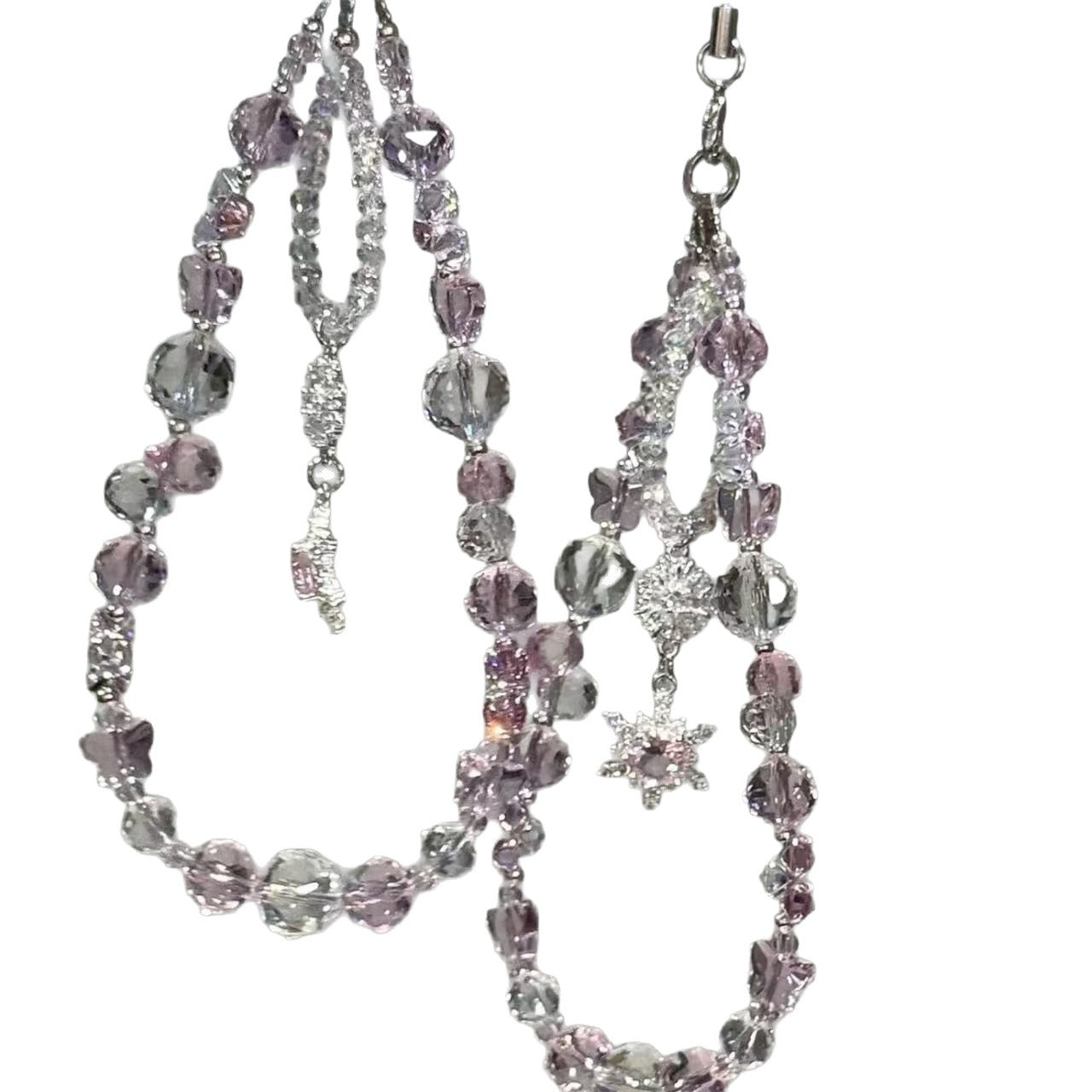 Wholesale Pink Sun Crystal Beaded Phone Strap Keychain