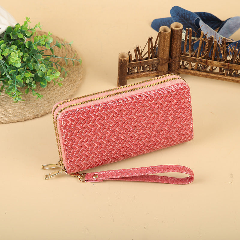 Wholesale Simple Woven Zipper Long Wallet for Women