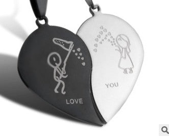 Wholesale A variety of stainless steel black and white cat pendant lovers necklace creative hug shape stitching Valentine's Day