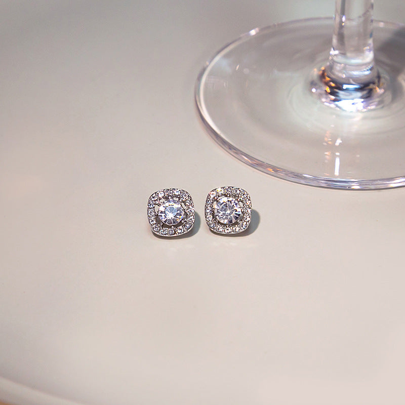 Wholesale Silver Needle Exquisite Square Micro-inlay Alloy arrings