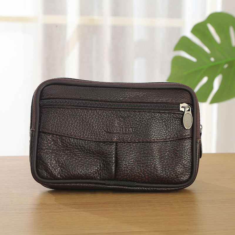 Wholesale Multifunctional mobile phone waist bag cowhide vertical and horizontal multi-layer zipper large capacity coin purse