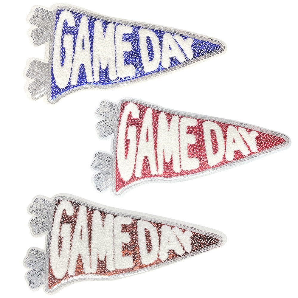 Wholesale Boutique Large Triangular Game Day Glitter Embroidered Patch Orange Iron On DIY Applique Fashion Accessory