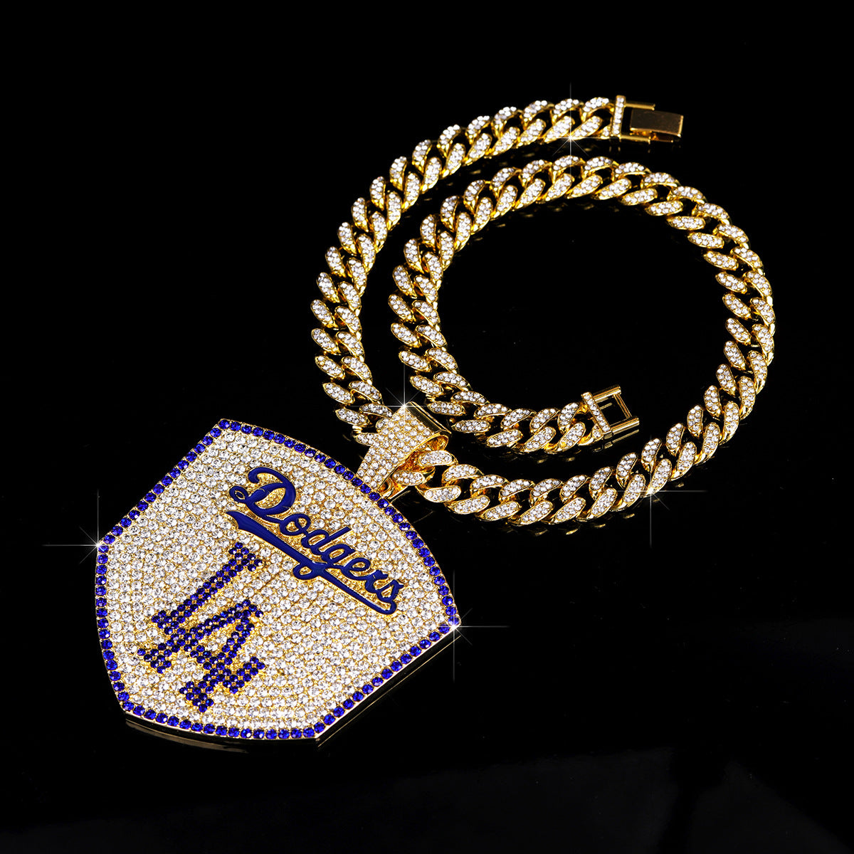 Wholesale Full Diamond Baseball Team Pendant Cuban Chain Necklace