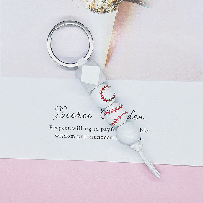 Llavero de imprenta de cuentas de madera de baloncesto de baloncesto de fútbol