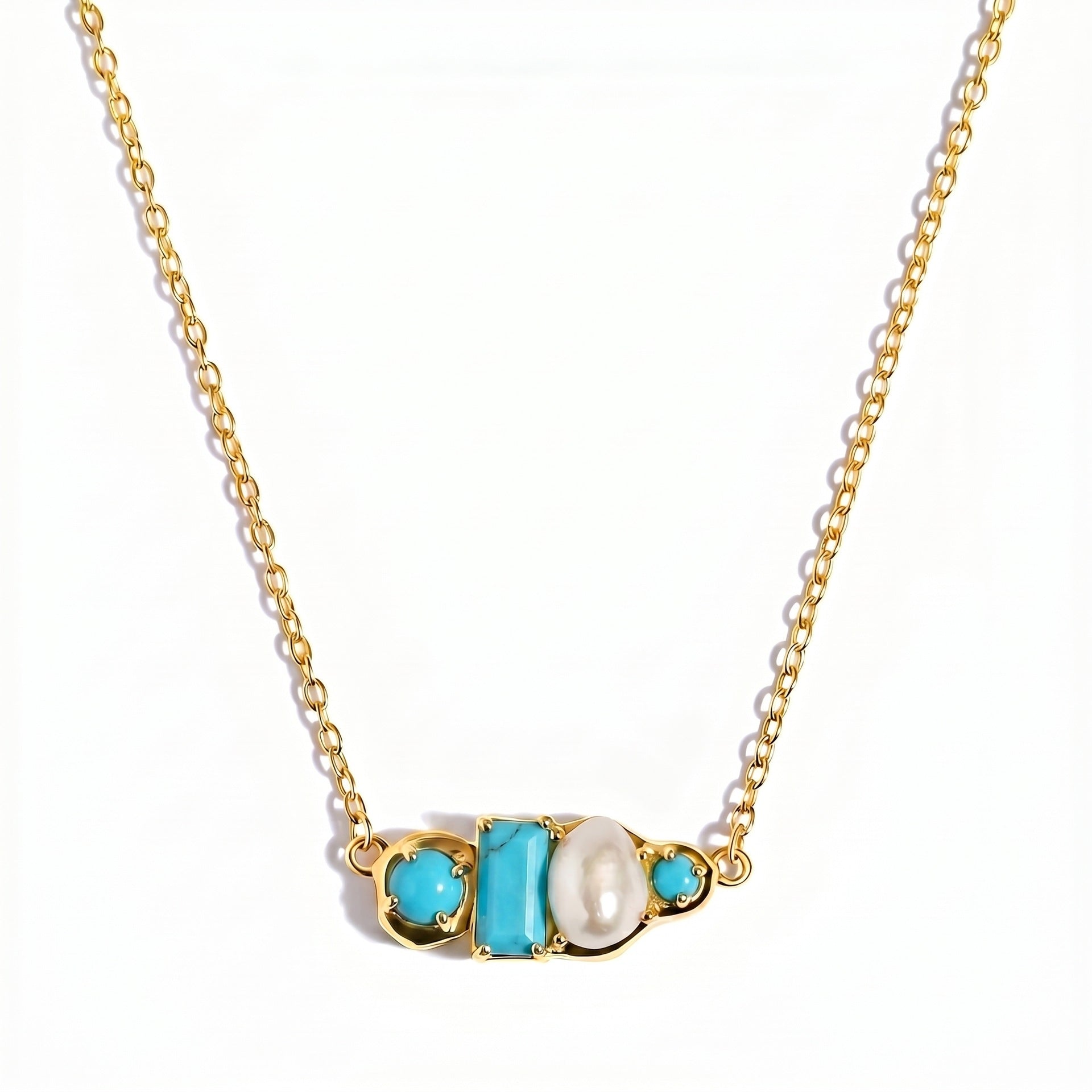 Wholesale Trendy Birthstone Pearl Necklace 18K Gold Plated Stainless Steel Geometric Pendant Fashion Jewelry Gift