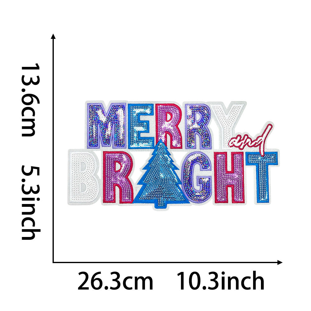 Wholesale Sequin Embroidered Iron On Patch MERRY And BRIGHT Christmas Tree Decorative DIY Accessory For ets Gifts And Resale