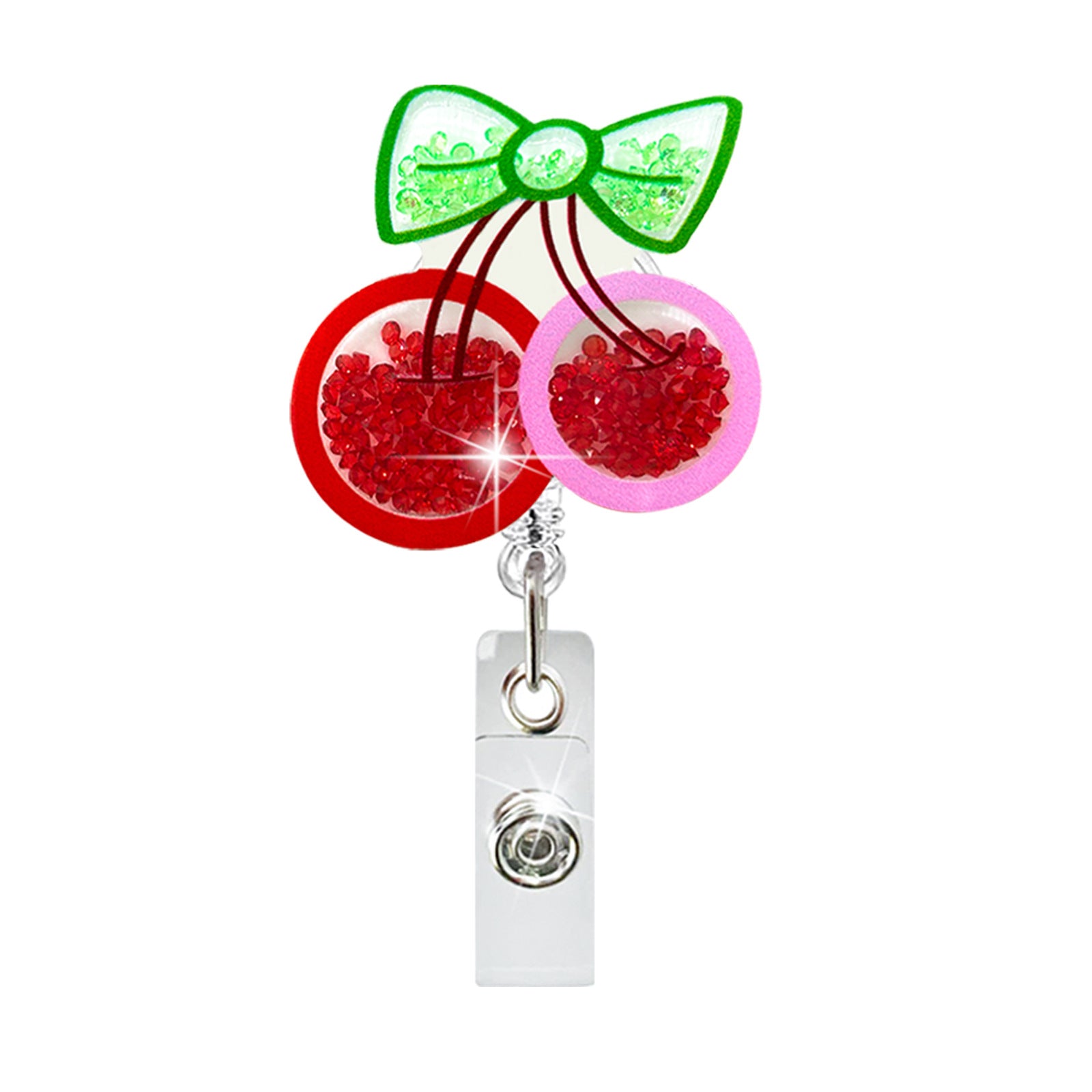 Wholesale Acrylic Quicksand Rhinestone Fruit Strawberry Watermelon Telescopic Badge Scroll Keychain