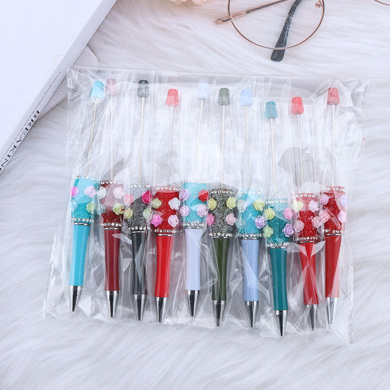 Wholesale 50pcs DIY Rose Flower Sugar Diamond Small Flower Embellishment Creative Beaded Round Bead Cute Pen