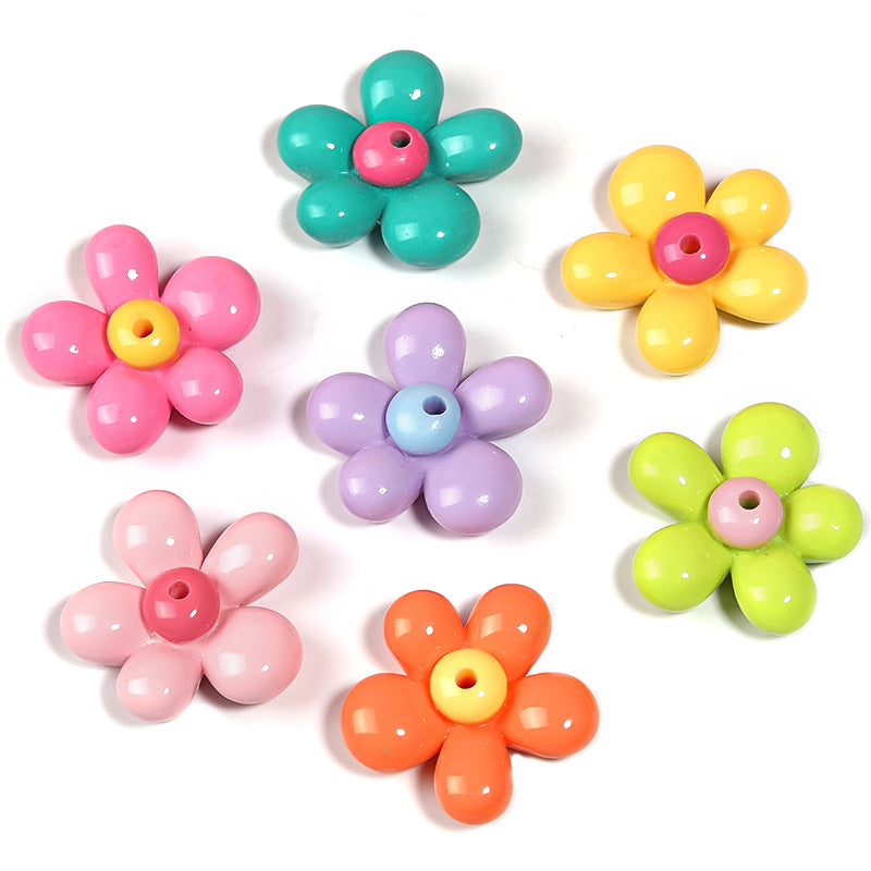 Wholesale 50pcs diy resin accessories with holes daisy five-petal flower beaded flower beads