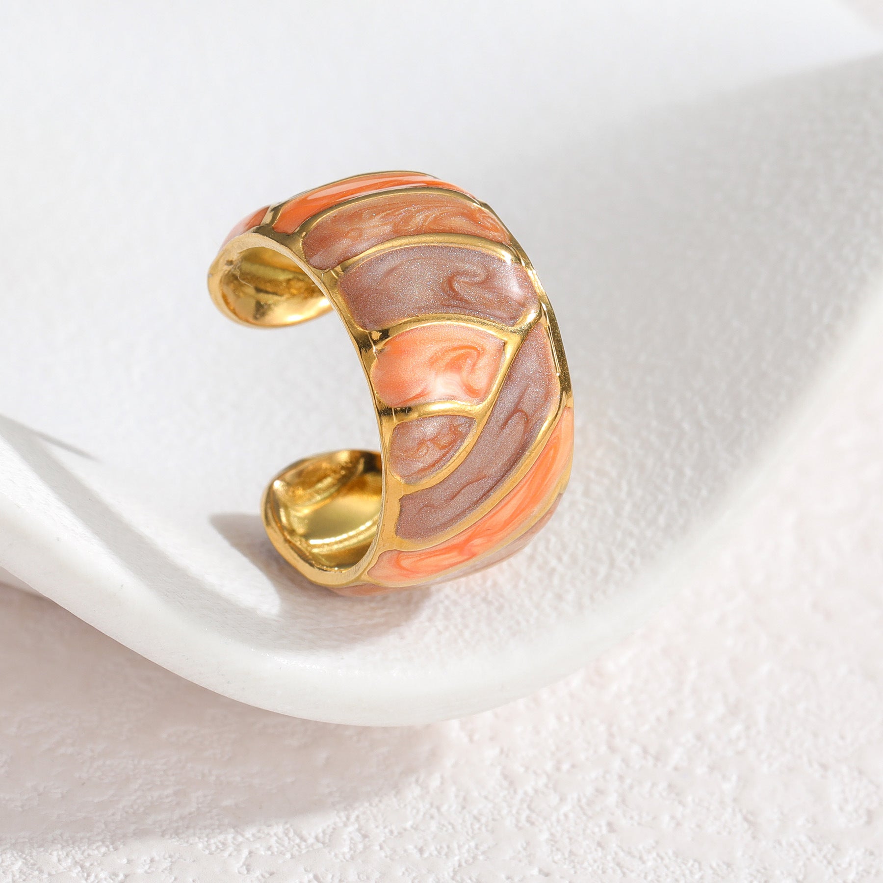 Wholesale Chic Enamel Contrast Line Stainless Steel Ring Stylish Fashion Accessory For Everyday Wear Gift Resale