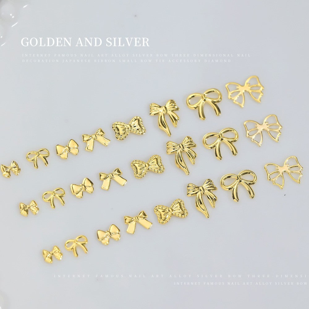 Wholesale Gold and Silver Hollow Alloy Bow Tie Flash Bow Manicure Nail Accessories