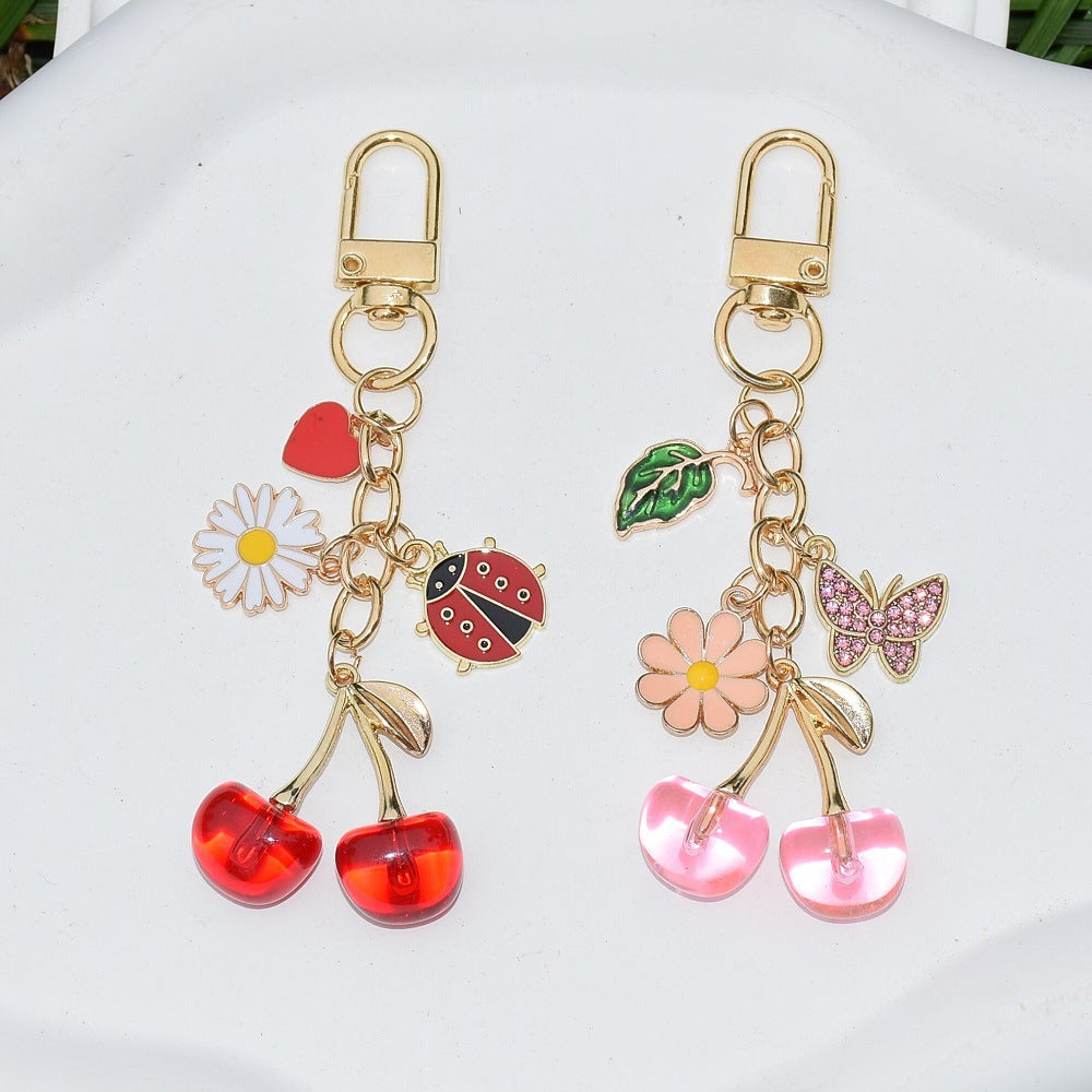 Wholesale Cherry butterfly ladybug  green leaf keychain Y2K bag pendant