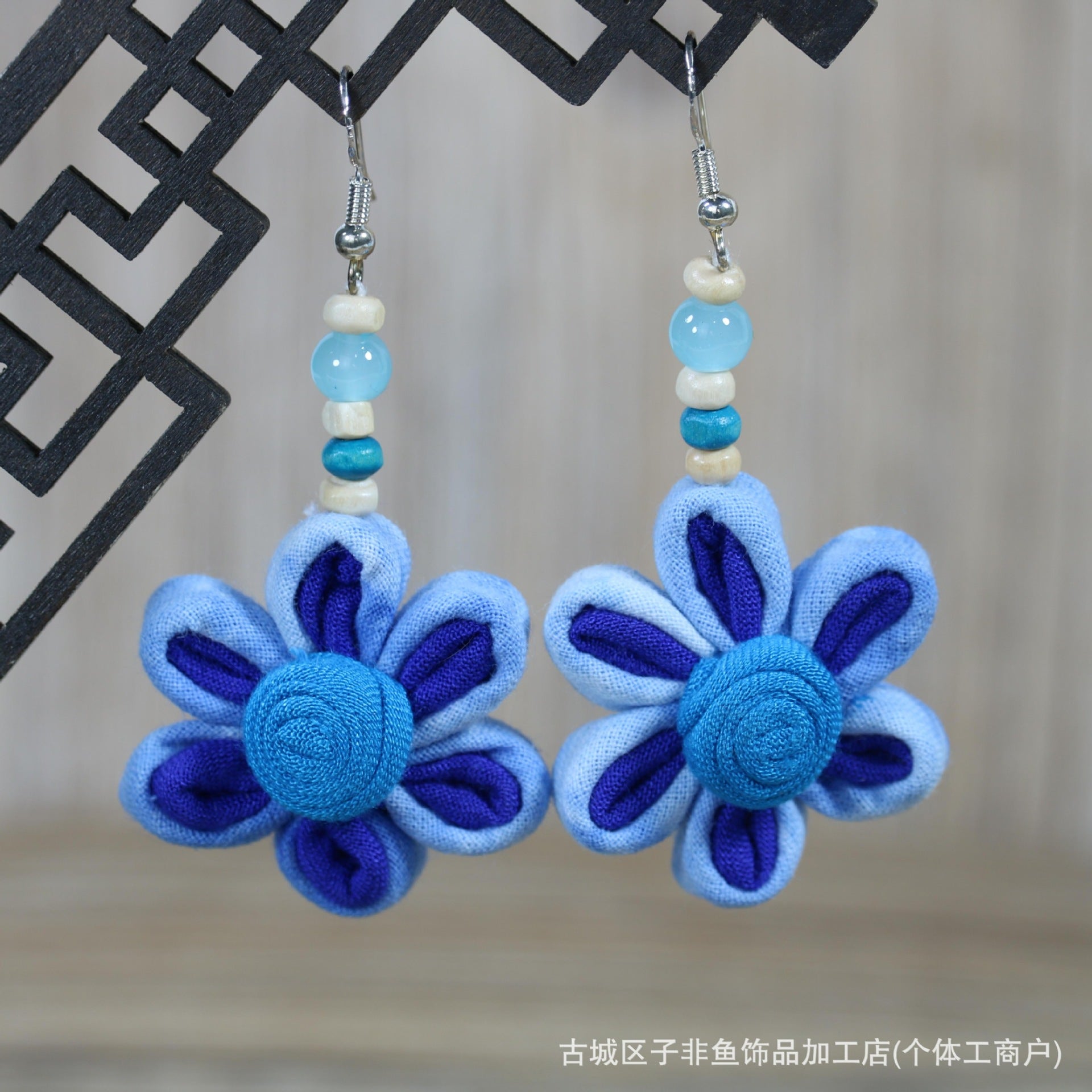 Wholesale Ethnic Style Tie-Dye Style Blue-Dyed Fabric Handmade Earrings
