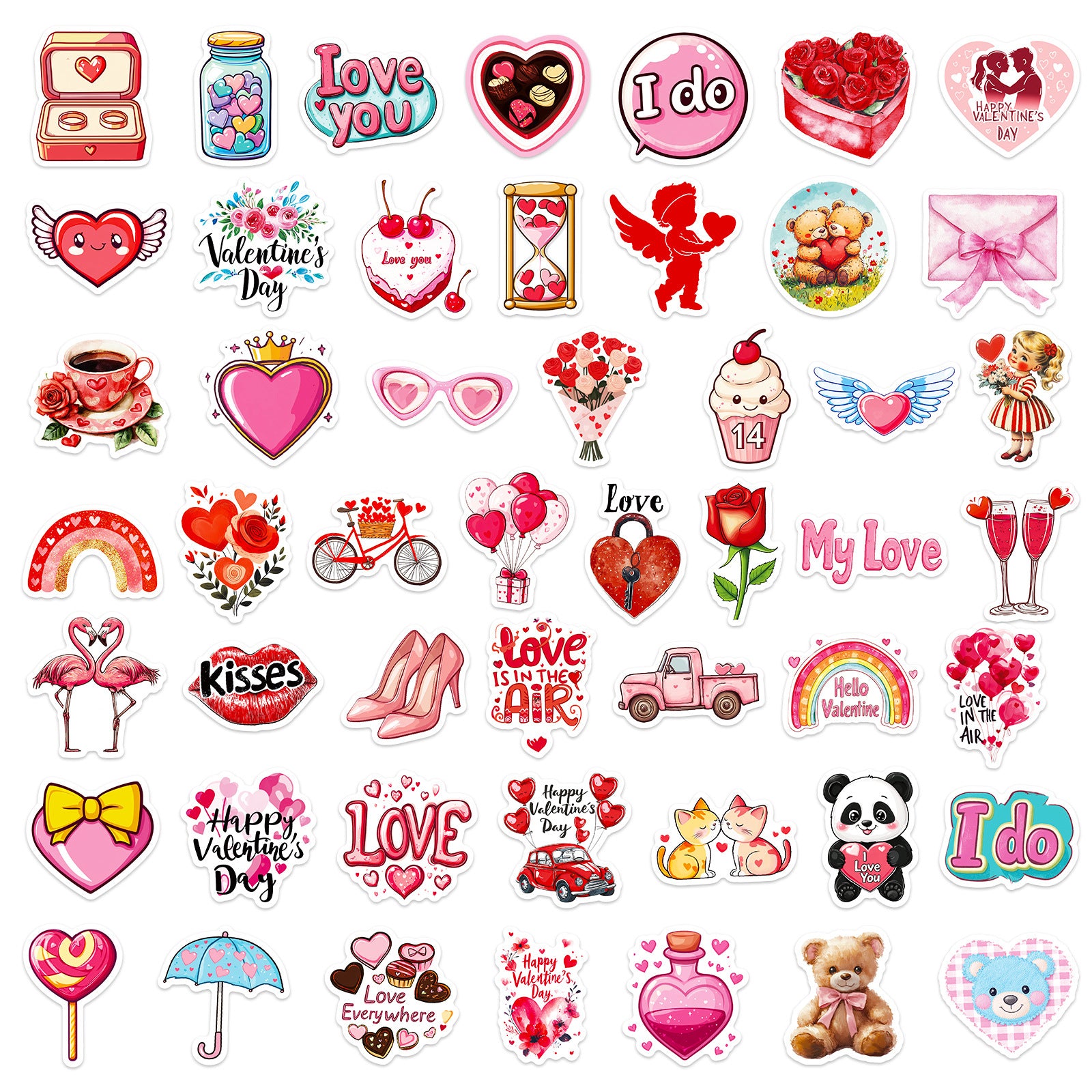 Wholesale 50pcs Romantic Pink Valentine' s Day Cartoon Graffiti Stickers
