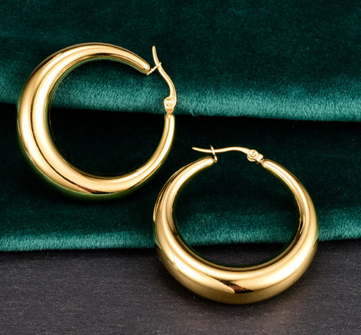 Wholesale Hollow Crescent Shaped Hollow Gold-plated Titanium Steel Earrings
