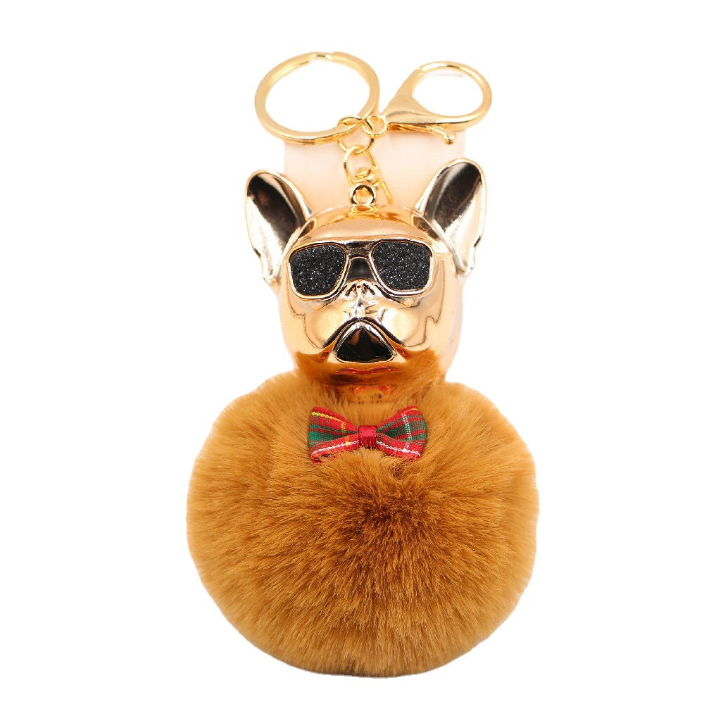 Wholesale New Creative Sunglasses French Dou Plush Ball Keychain