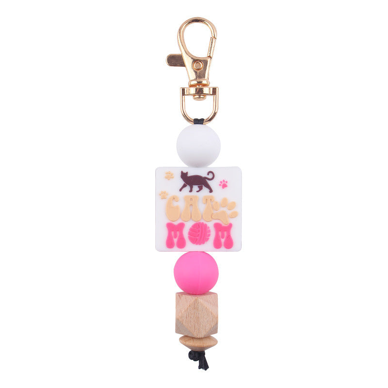 Wholesale Handmade Silicone Beaded Cartoon Mother's Day Keychain