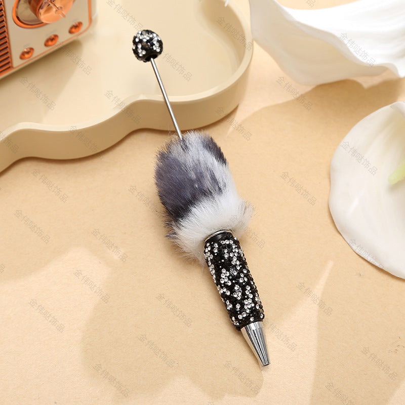 Wholesale Beadable Pens Creative Diy Cute Plush Ball Diamond Ballpoint Pen