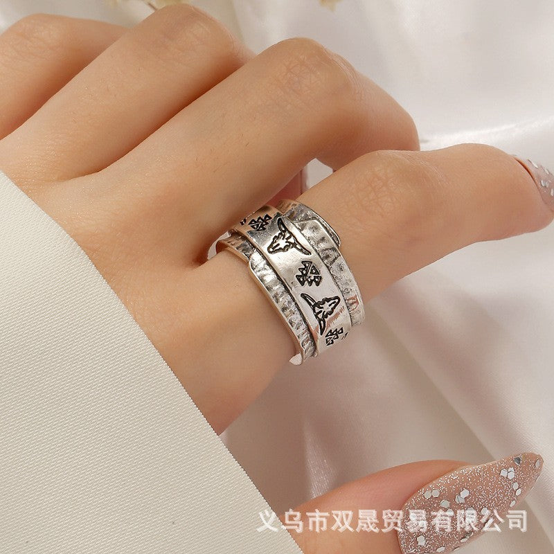 Wholesale Simple Antique Silver Wide-rimmed Letters Vintage Open Ring