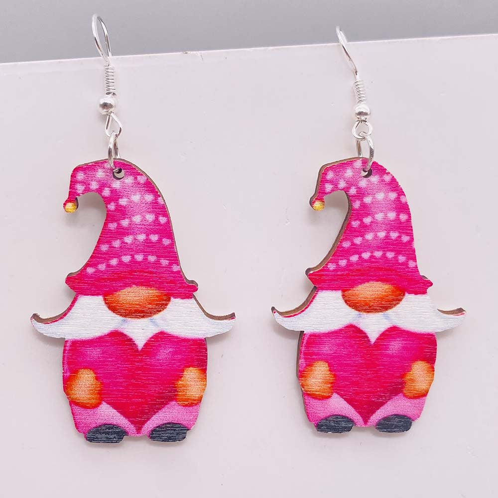 Wholesale Valentine's Day Western Style Cowboy Hat Wooden Earrings Pink Love Coffee Cup Earrings