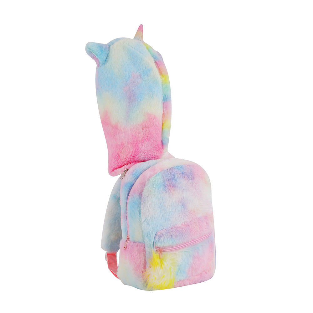 Wholesale Children's Cartoon Unicorn Hooded Plush Pointy Corners Cute Backpack
