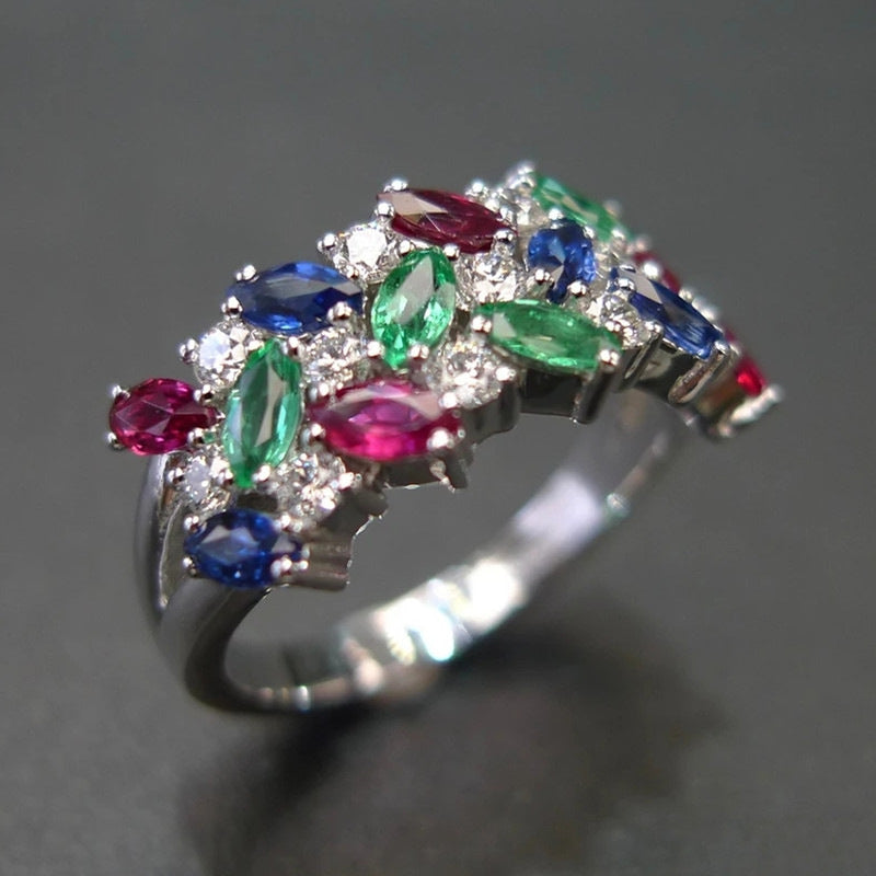 Wholesale Colored Marquise Zircon Three Rows Inlaid Women's Index Finger Ring