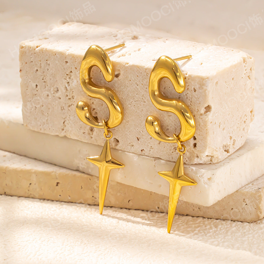 Wholesale Stainless Steel Earrings Inlaid with Stone Lightning Earrings