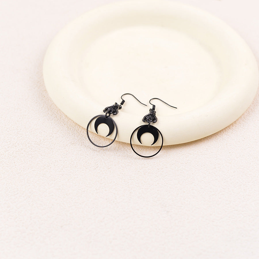 Wholesale  dark punk style moon circle earrings