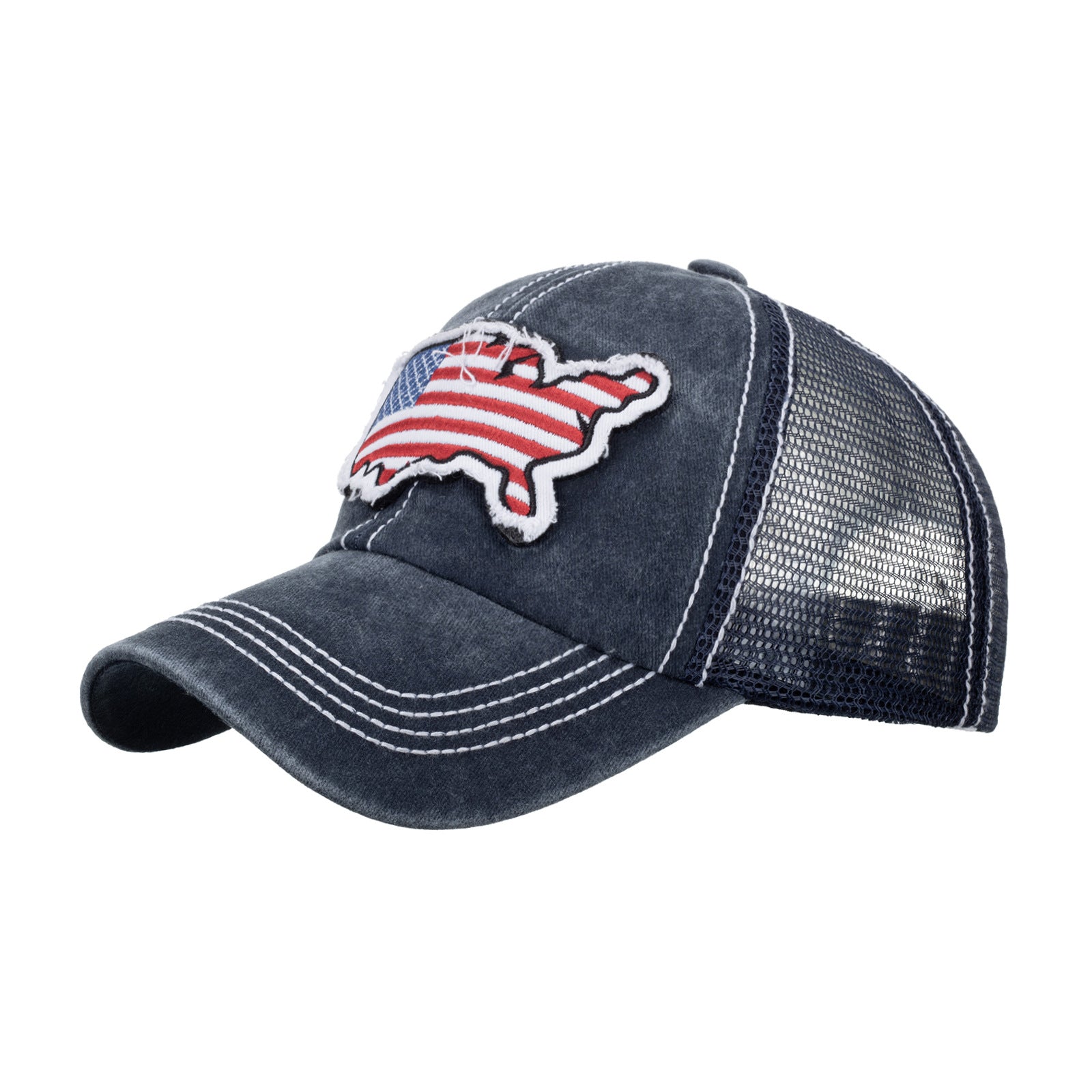 Wholesale Washed Flag Applique Embroidered Baseball Mesh Cap