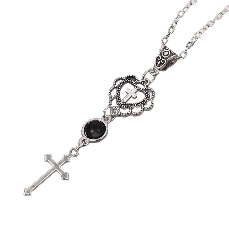 Wholesale Cross Agate Black Heart Necklace