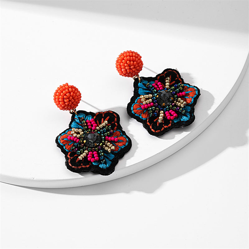 Wholesale Popular Embroidery Fabric Hand-woven Rice Bead Earrings
