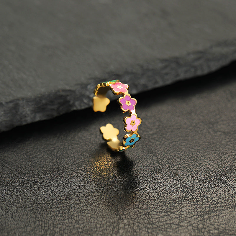 Wholesale Colorful Smiley Flower Opening Adjustable Stainless Steel Ring