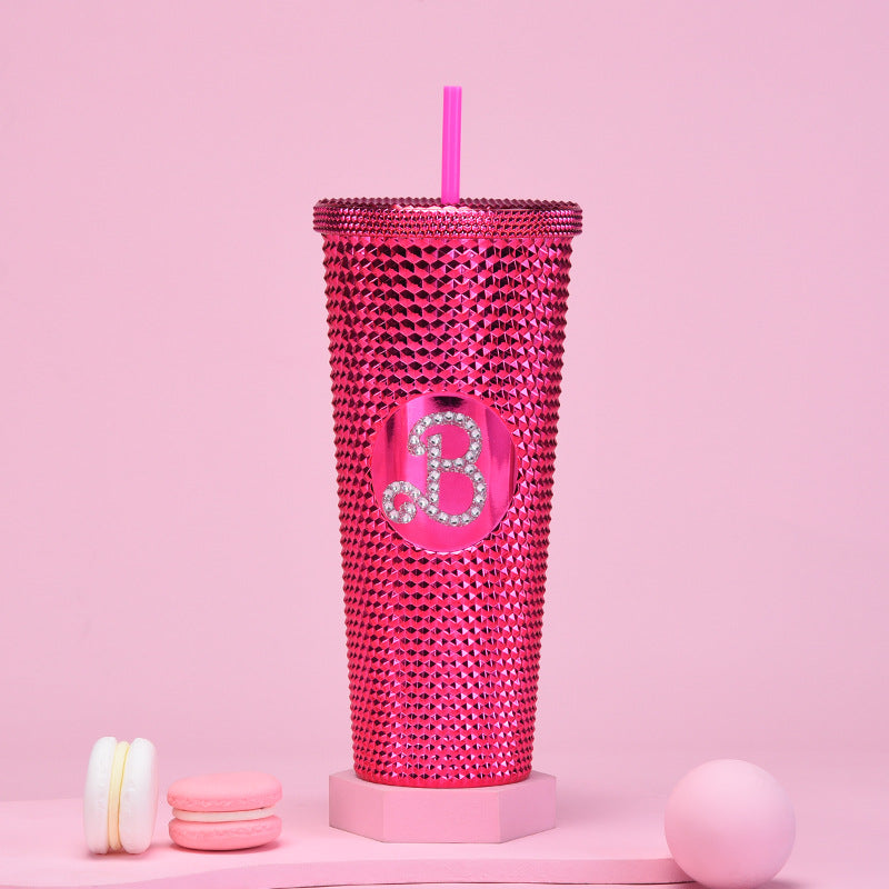 Wholesale double-layer plastic 710ml large capacity straw cup with hand durian diamond cup