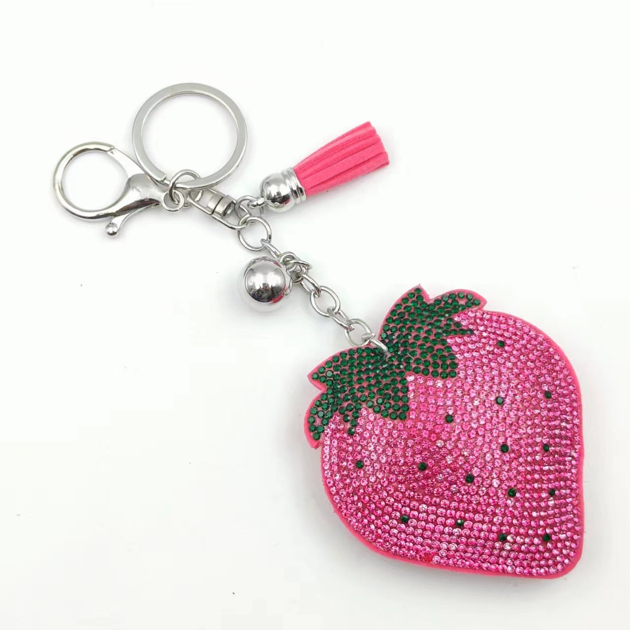 Wholesale Tassel Diamond-encrusted Strawberry Double Color Diamond Keychains