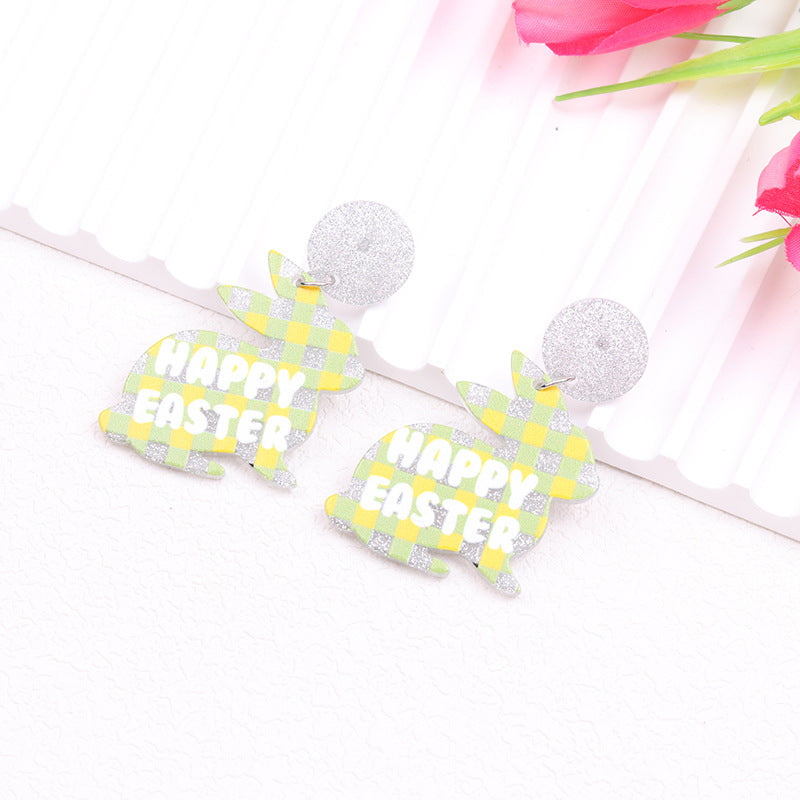 Wholesale Easter rabbit colored printed Easter egg acrylic earrings