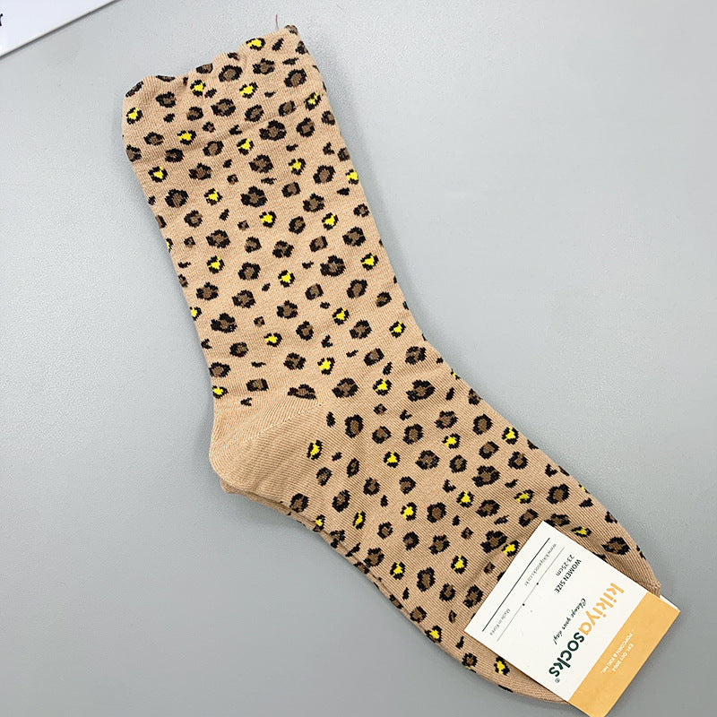 Wholesale Full Print Leopard Mid-cut Cotton Socks