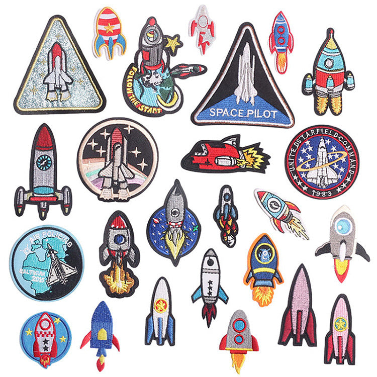 Wholesale Trendy Cartoon Rocket Embroidery Patches Polyester Sew On Space Badge For Clothing DIY Craft