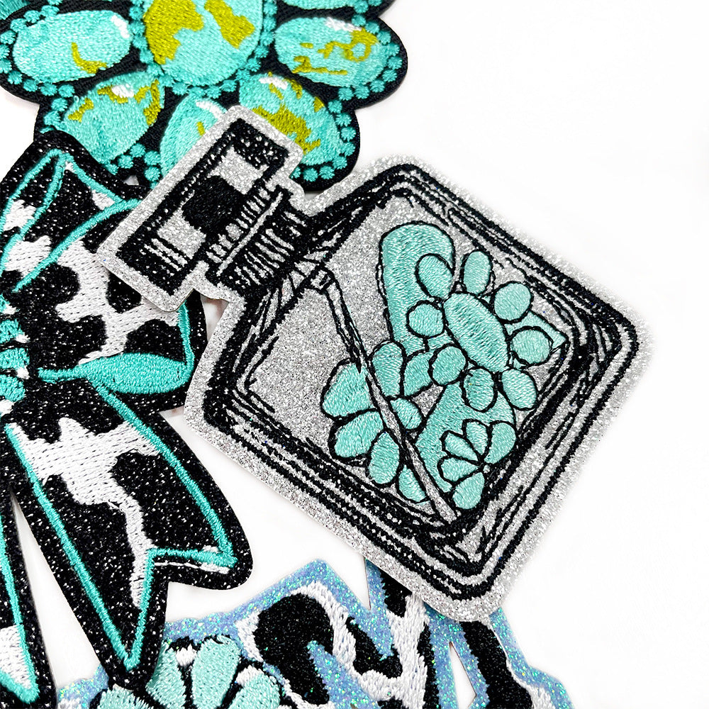 Wholesale Turquoise series bow and spade perfume embroidery DIY Patches