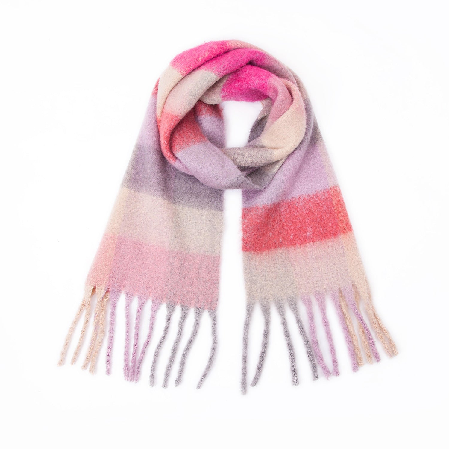 Wholesale Circle Yarn Thickened Shawl Imitation Mohair Thick Beard Colorful Plaid Polyester Scarf