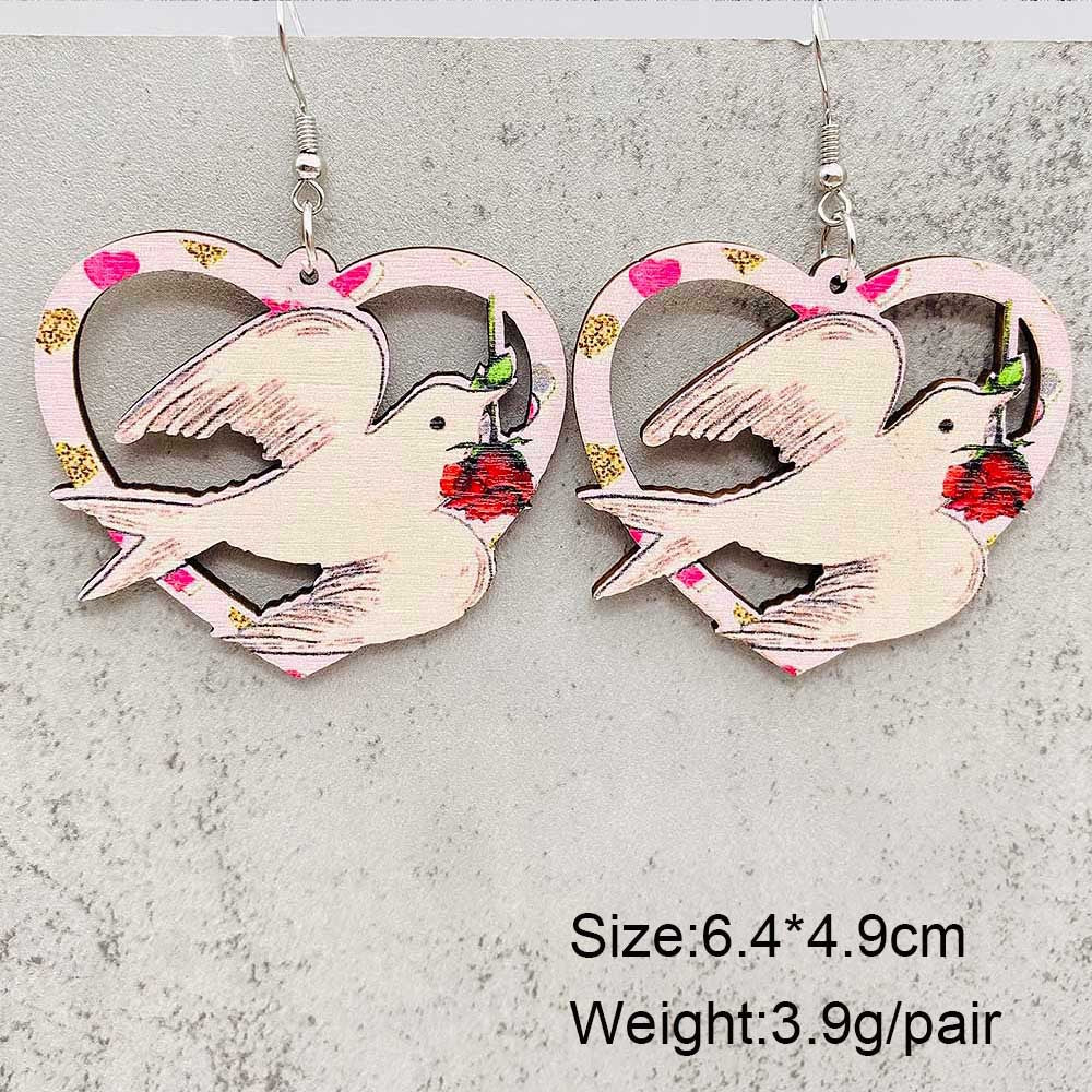 Wholesale Valentine's Day Love Lock Key Wooden Earrings