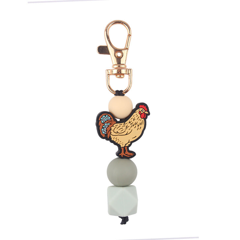 Wholesale Cartoon Rooster Teether Silicone Beaded Keychain