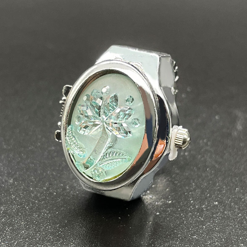 Wholesale [Ring watch] flip Gem Flower temperament personality ladies student creative ring Watch