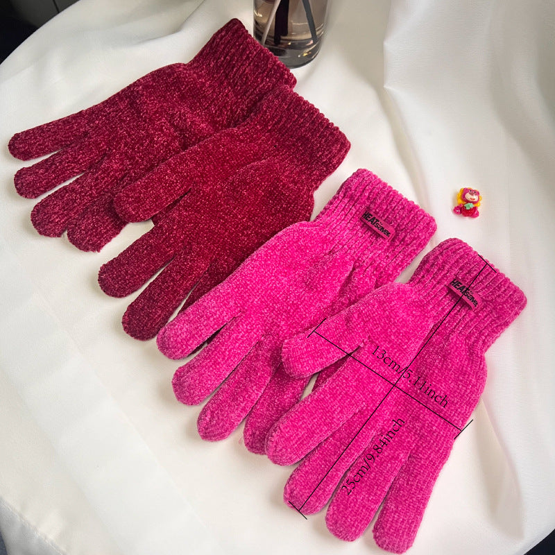 Wholesale Warm and Cold Solid Color Knitted Chenille Finger Gloves