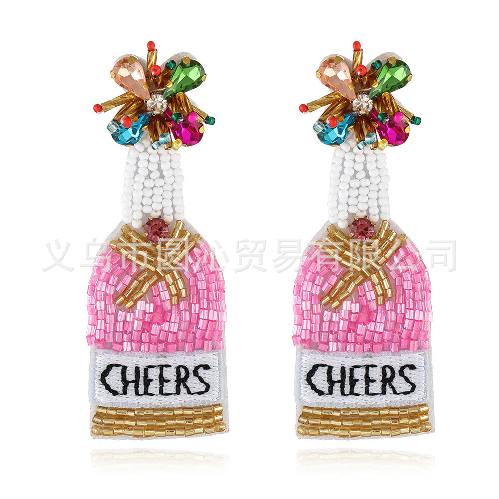 Wholesale Bohemian Handmade Fabric Rice Beads Wine Bottle Flower Earrings