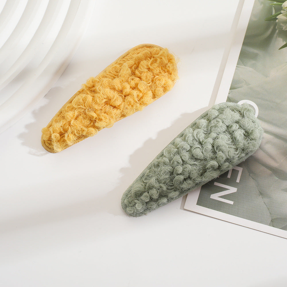 Wholesale Teddy plush side clip hair accessories bangs broken hair clip Morandi color all-match hair clip