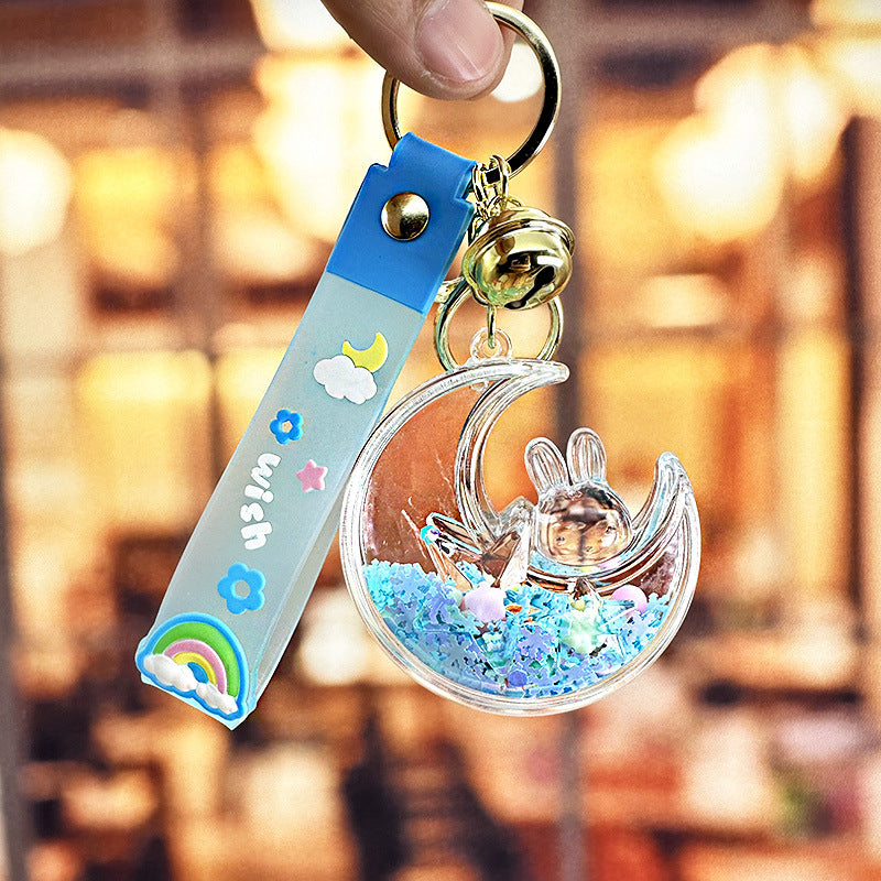 Wholesale Quicksand Moon Rabbit Acrylic Liquid Keychain