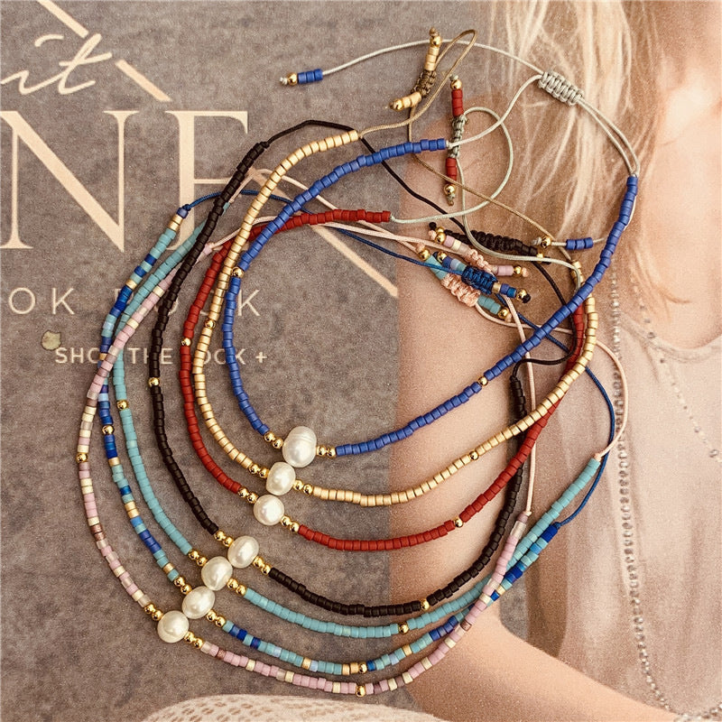 Wholesale Bohemian Glass Pearl Bracelet Handmade Woven Rope Ethnic Jewelry Fashion Accessory