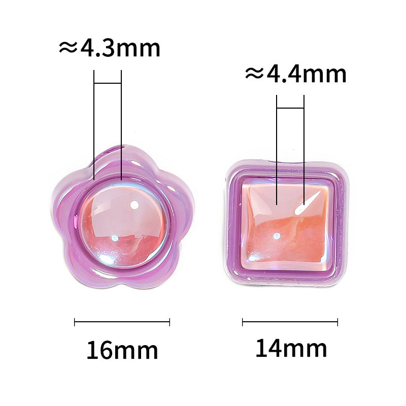 Wholesale 100pcs UV Plated Aurora Appliqué Diamond Flower Acrylic Square Loose Beads