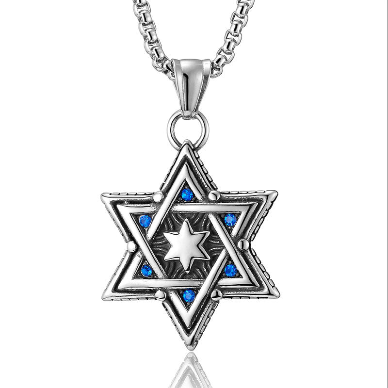 Wholesale Titanium Steel Hexagram Men' s Necklace
